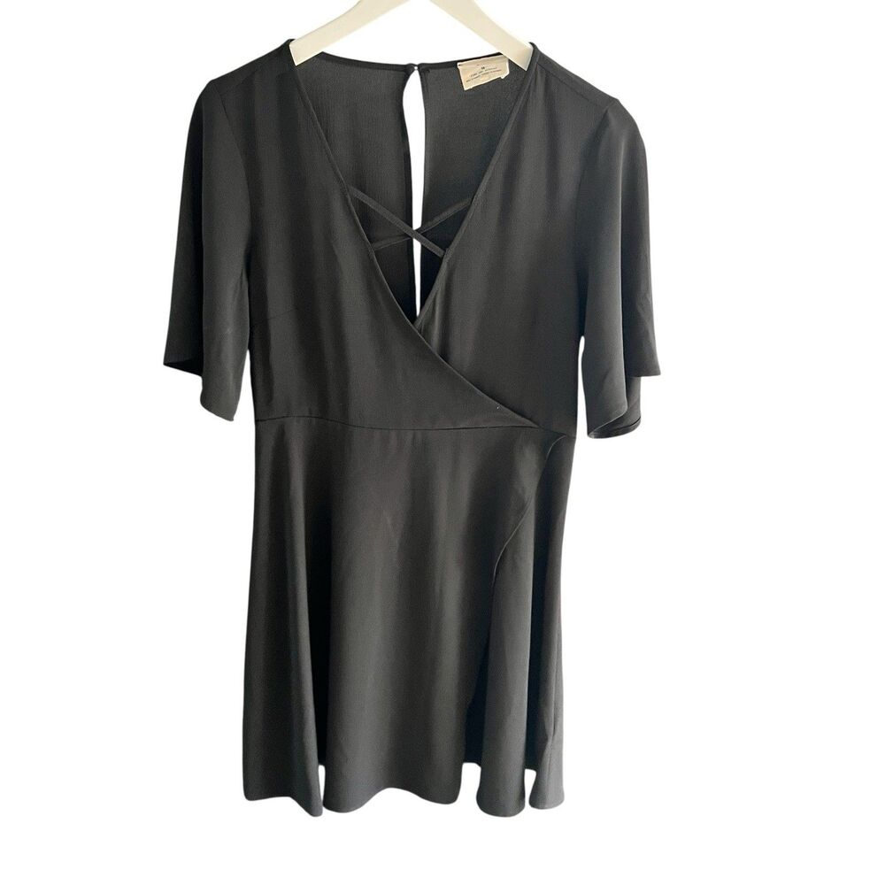 Pins and Needles Faux Wrap Dress Black Medium Silky Flowy Goth Minimalist Sexy
